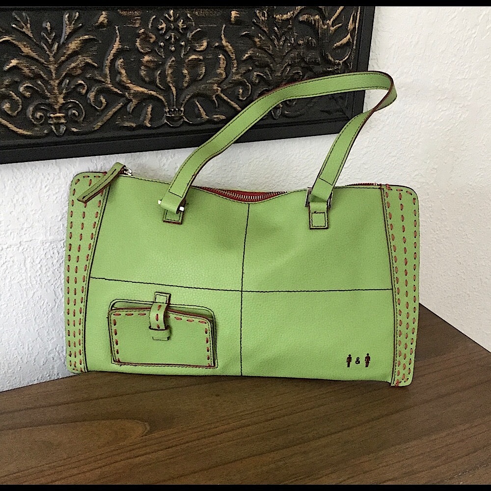 NWOT Via Vegan Lt. Green & Hot Pink Shoulder Bag